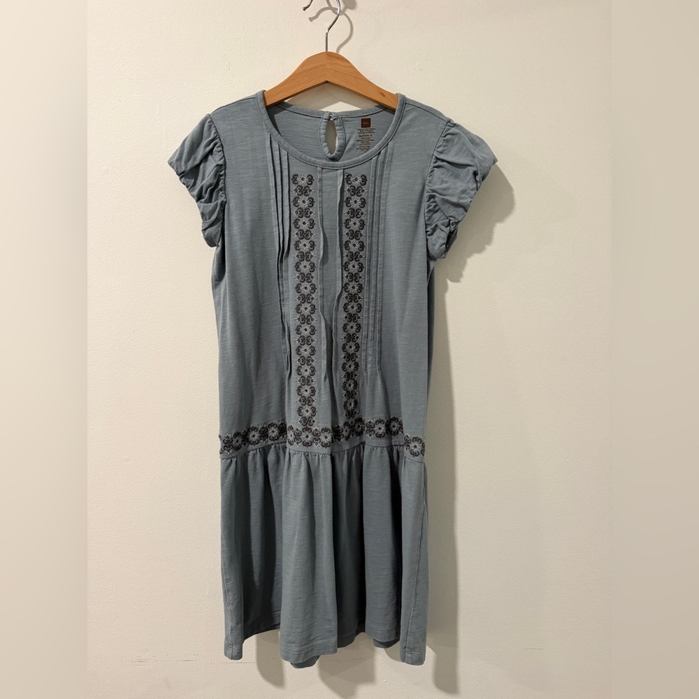 Tea Collection Dusty Blue Embroidered Midi Dress